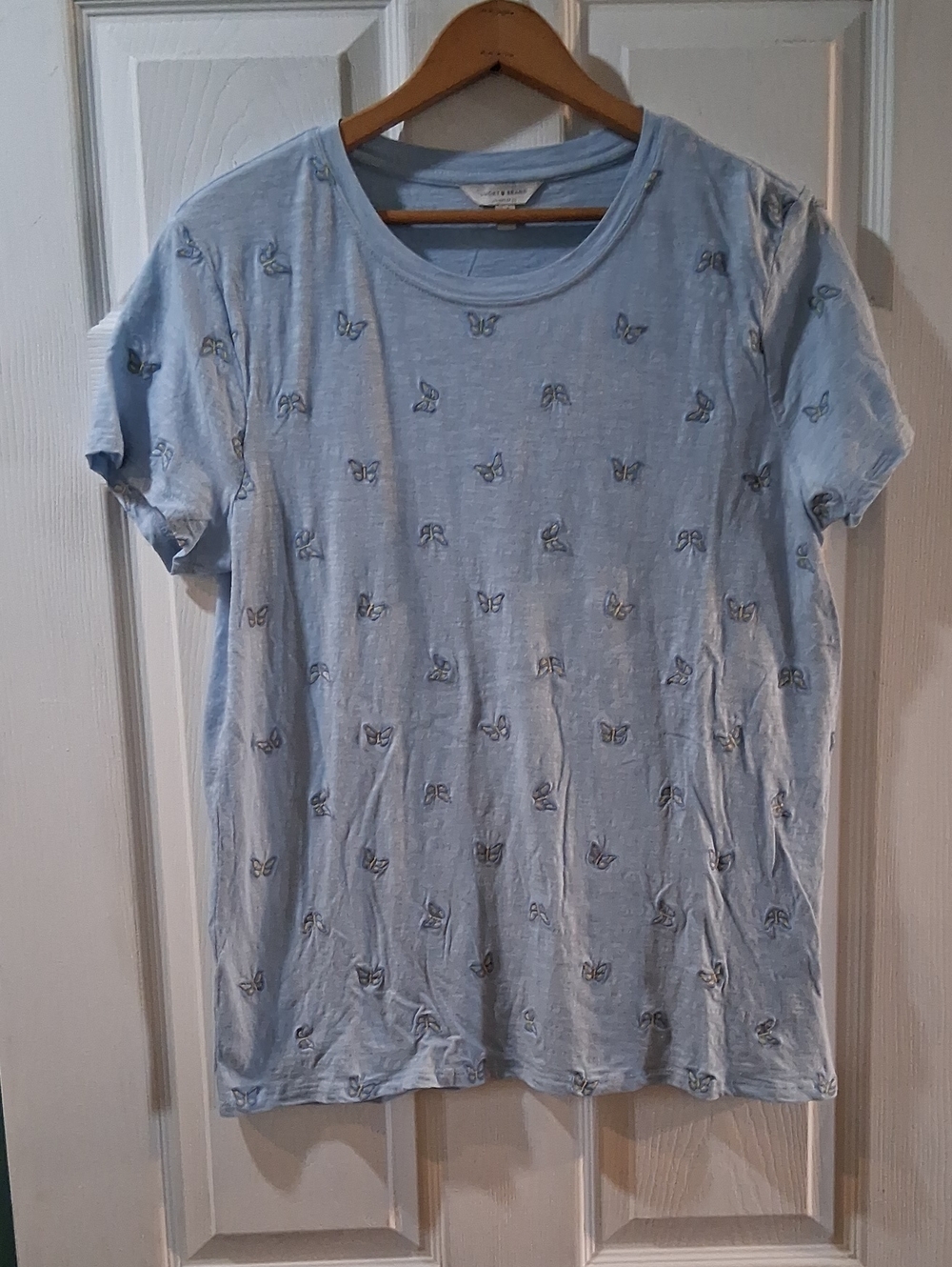 Lucky Brand Light Blue Embroidered Butterfly Short Sleeve Tee